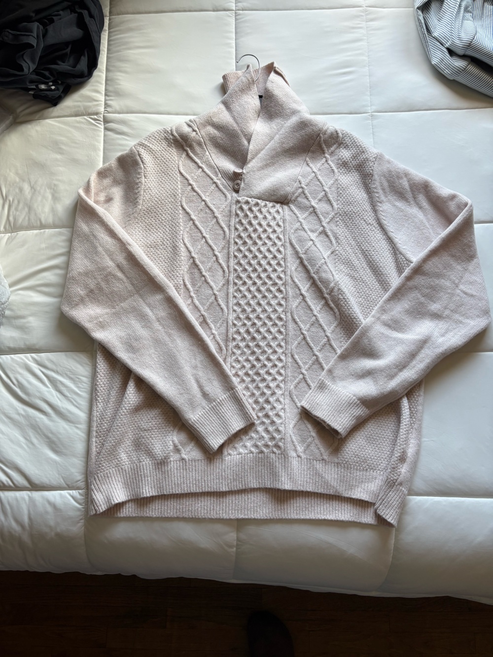Frye & Co Men's Cream Cable Knit Shawl Collar Pullover Sweater
